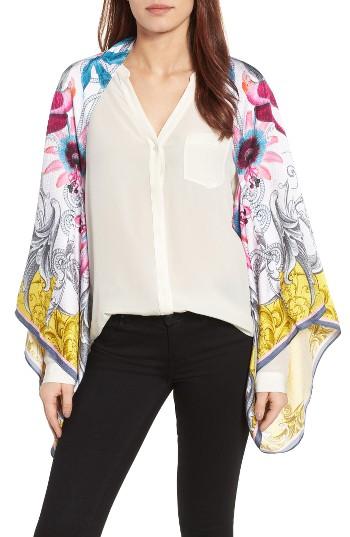 Women's Ted Baker London Passion Flower Silk Cape, Size - Ivory