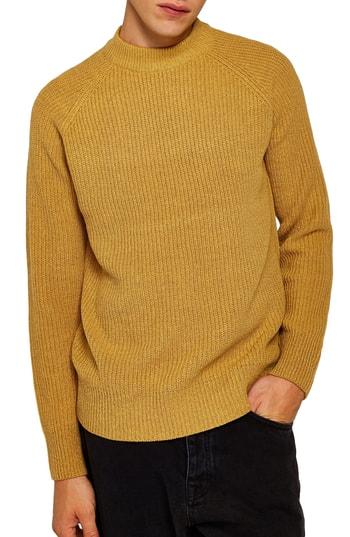Men's Topman Ribbed Sweater - Yellow