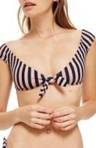 Women's Topshop Stripe Tie Front Bikini Top Us (fits Like 0) - Black