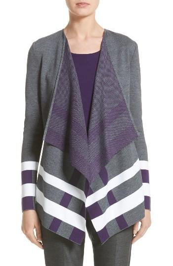 Women's St. John Collection Milano Knit Jacquard Drape Front Jacket, Size - Grey