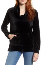 Women's Caslon Off Duty Cowl Neck Velour Pullover - Black