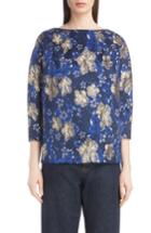 Women's Dries Van Noten Metallic Floral Jacquard Top - Blue