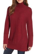 Petite Women's Caslon Ribbed Turtleneck Tunic Sweater, Size P - Red