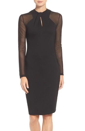 Women's French Connection 'tania Tuck' Mesh Sleeve Sheath Dress - Black