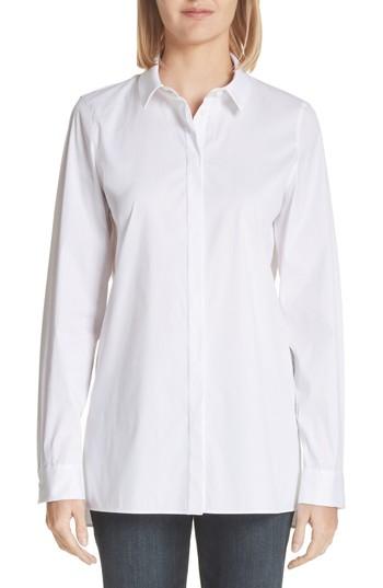 Women's Lafayette 148 New York Brayden Excursion Stretch Blouse, Size - White
