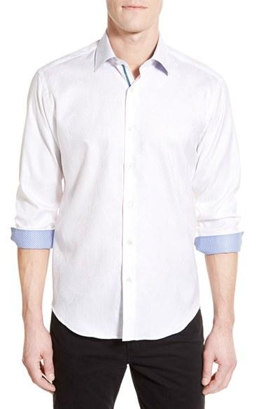 Men's Bugatchi Shaped Fit Sport Shirt, Size - White