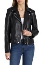 Women's Badgley Mischka Washed Leather Biker Jacket - Black