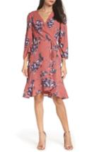 Women's Charles Henry Ruched Sleeve Wrap Dress, Size - Pink