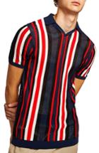 Men's Topman Classic Fit Mesh Striped Polo - Red