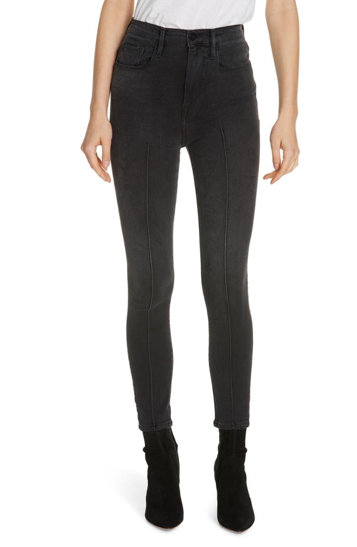Women's Frame Ali Pintucked High Waist Skinny Crop Cigarette Jeans - Black