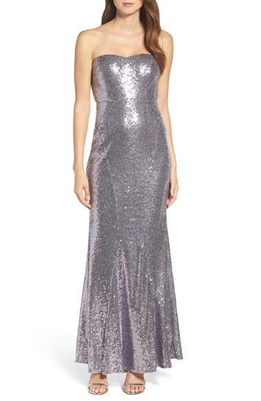 Women's Lulus Strapless Sequin Mermaid Gown - Purple