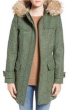 Women's Pendleton Portland Wool Duffle Coat With Genuine Fur Trim - Green