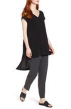 Women's Eileen Fisher High/low Silk Top, Size - Black