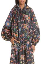 Women's Tibi Print Tech Floral Detachable Hood Water Repellent Jacket, Size - Blue