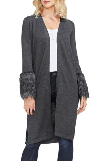 Women's Vince Camuto Faux Fur Cuff Cardigan - Grey