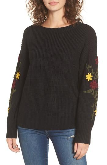 Women's Dreamers By Debut Embroidered Sleeve Sweater - Black