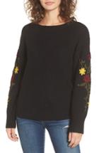 Women's Dreamers By Debut Embroidered Sleeve Sweater - Black