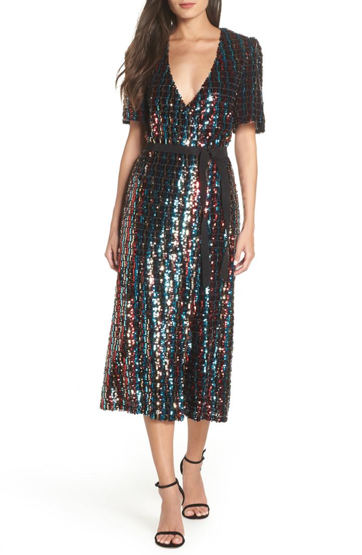 Women's Ml Monique Lhuillier Multicolor Sequin Wrap Dress - Red