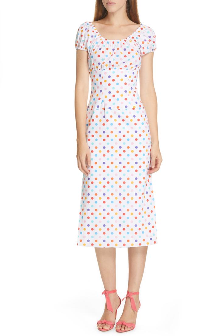 Women's Caroline Constas Calla Polka Dot Stretch Silk Dress - White