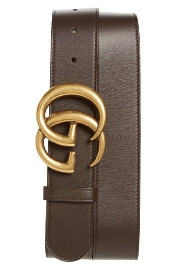 Men's Gucci Logo Leather Belt Eu - Cocoa