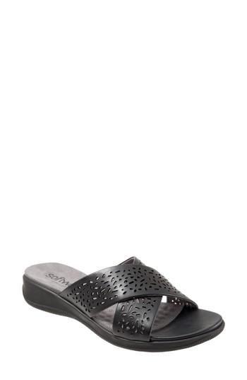 Women's Softwalk 'tillman' Leather Cross Strap Slide Sandal N - Black