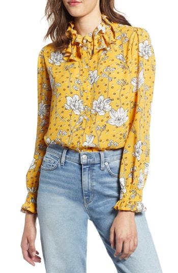 Women's Halogen Ruffle Neck Blouse - Yellow