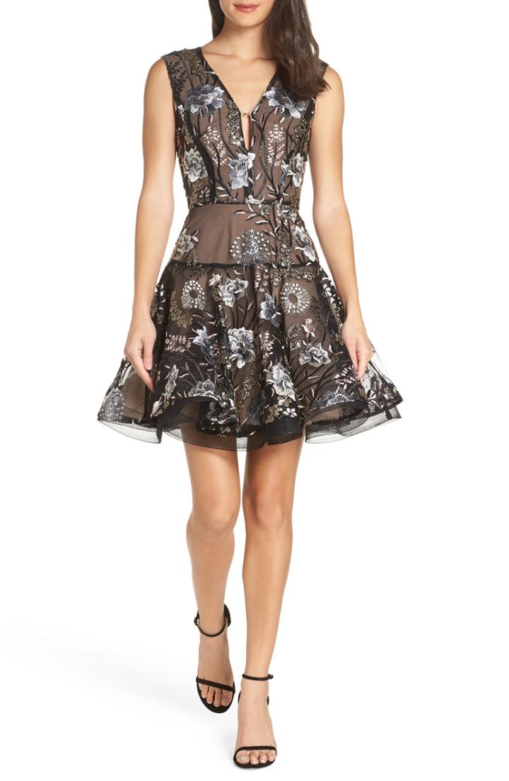 Women's Bronx And Banco Tiara Sequin Embroidered Mesh Party Dress