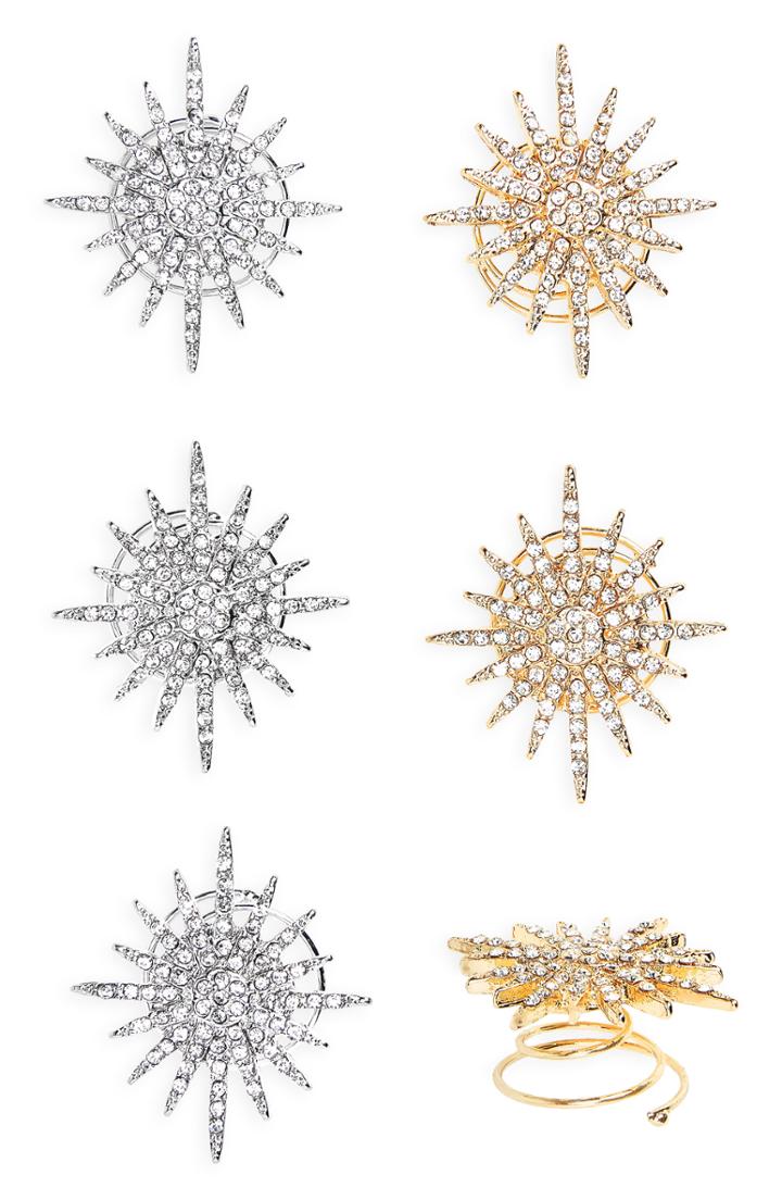 Tasha Set Of 6 Mixed Starburst Hair Pins, Size - Metallic