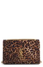 Saint Laurent Small Kate Leopard Print Velour Chain Crossbody Bag - Brown
