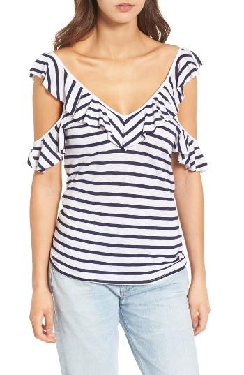 Women's Splendid French Stripe Cold Shoulder Top - White