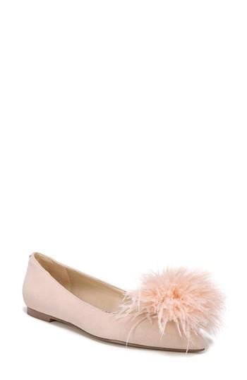 Women's Sam Edelman Reina Feather Pompom Flat .5 M - Beige
