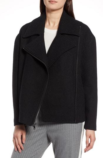 Women's Halogen Boiled Wool Blend Moto Jacket - Black