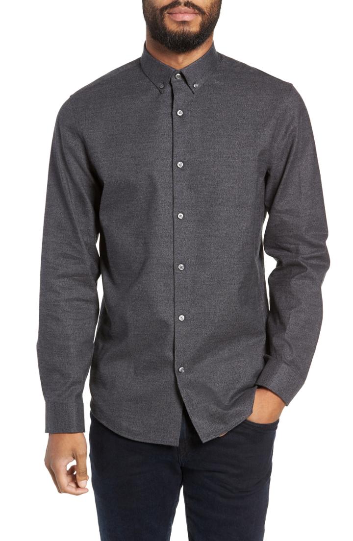 Men's Calibrate Slim Fit Mini Collar Melange Sport Shirt, Size - Grey