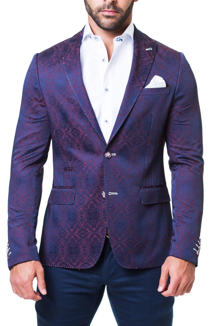 Men's Maceoo Beethoven Matrix Jacquard Blazer - Red