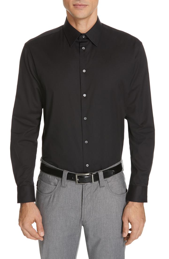 Men's Emporio Armani Trim Fit Stretch Solid Dress Shirt .5 - Black