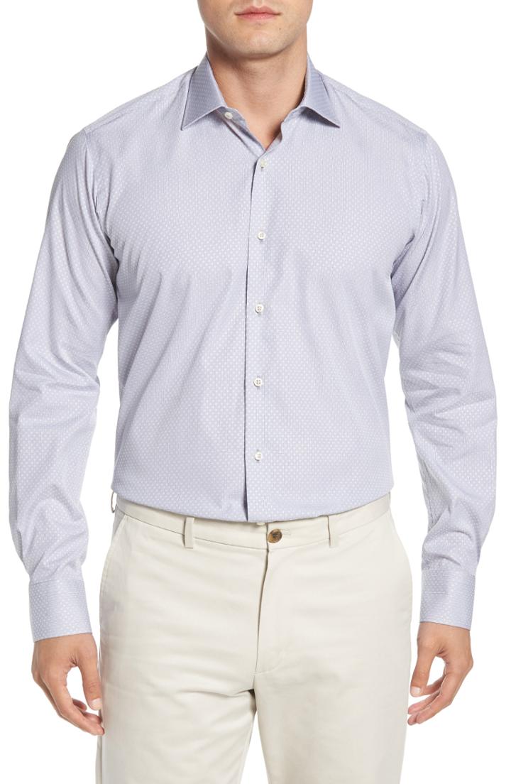 Men's Ike Behar Regular Fit Solid Dress Shirt .5 34/35 - Grey