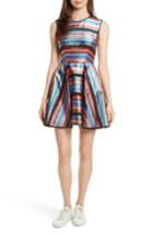Women's Milly Balli Metallic Stripe Fit & Flare Dress - Blue