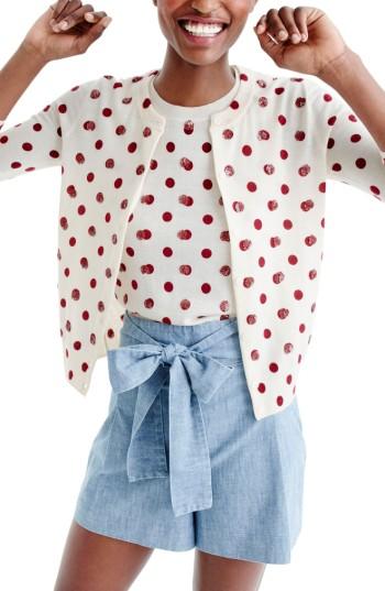 Women's J.crew Sequin Polka Dot Cardigan, Size - Red