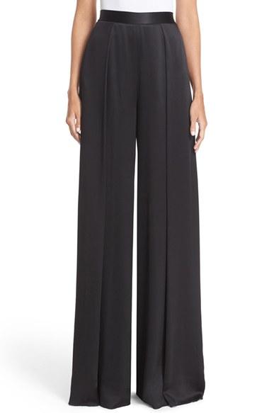 Women's Brandon Maxwell Pleat Wide Leg Silk Pants