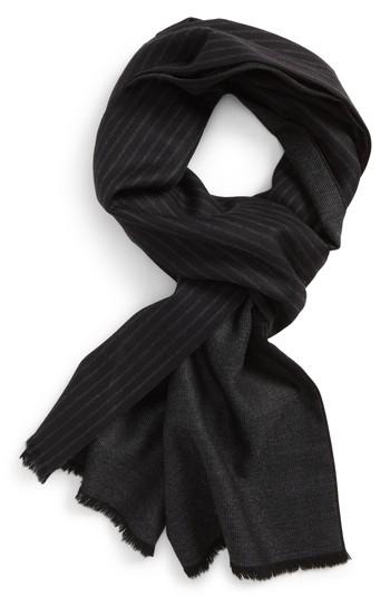 Men's Hickey Freeman Stripe Wool Scarf, Size - Black