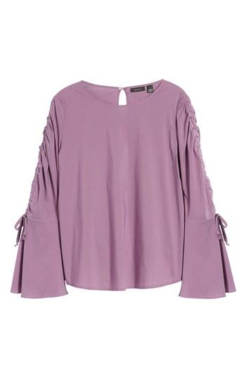 Women's Halogen Ruched Sleeve Stripe Top - Purple