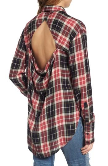 Women's Treasure & Bond Relaxed Open Back Plaid Shirt, Size - Pink