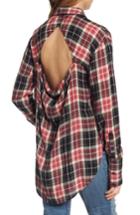 Women's Treasure & Bond Relaxed Open Back Plaid Shirt, Size - Pink