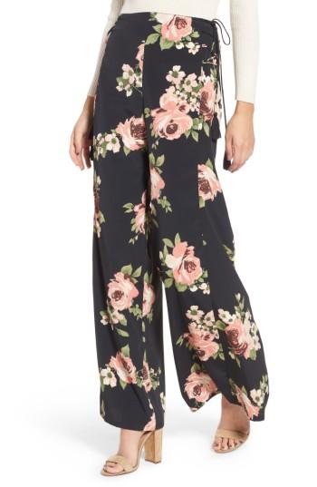 Women's Band Of Gypsies Floral Wide Leg Pants - Black