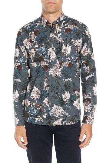 Men's Ted Baker London Hopeso Slim Fit Floral Sport Shirt (s) - Blue