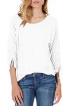 Women's Michael Stars Ruched Sleeve Tee, Size - White