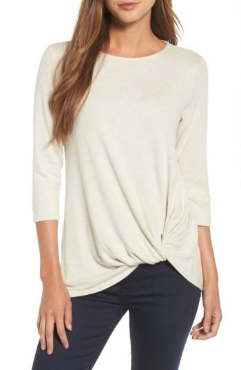 Petite Women's Gibson Twist Front Cozy Fleece Pullover P - Beige