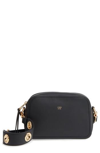 Fendi Logo Leather Camera Bag - Black