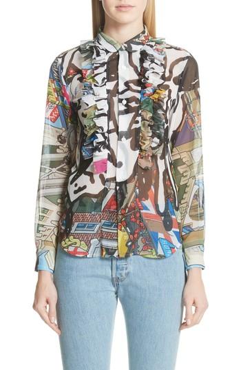 Women's Comme Des Garcons Printed Ruffle Blouse - White