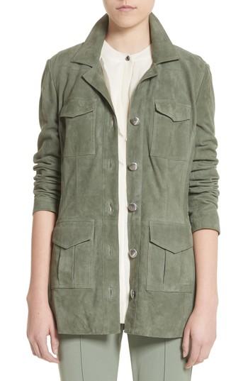 Women's St. John Collection Suede Safari Jacket, Size - Green